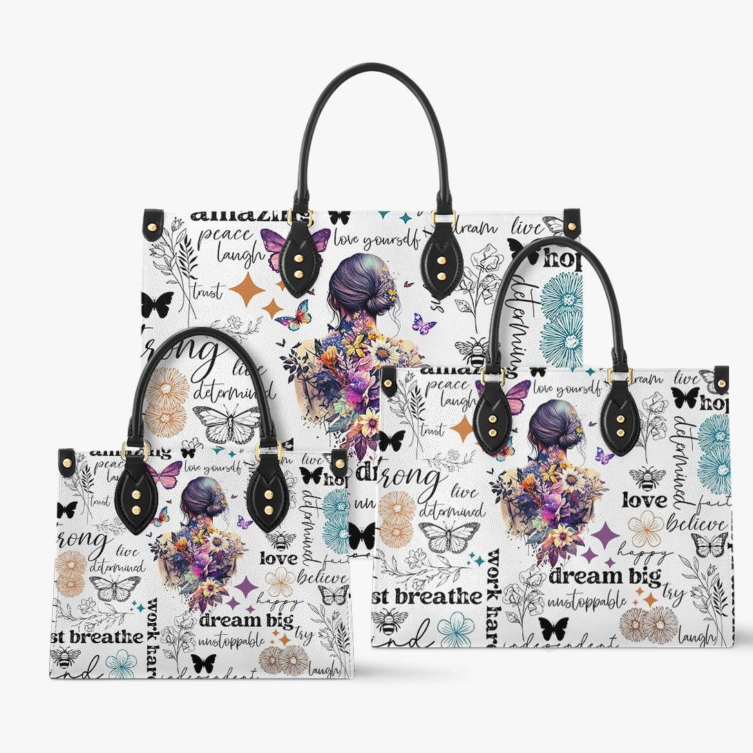 Personalized Vegan Leather Handbag Butterfly Daily Affirmation - Image 2