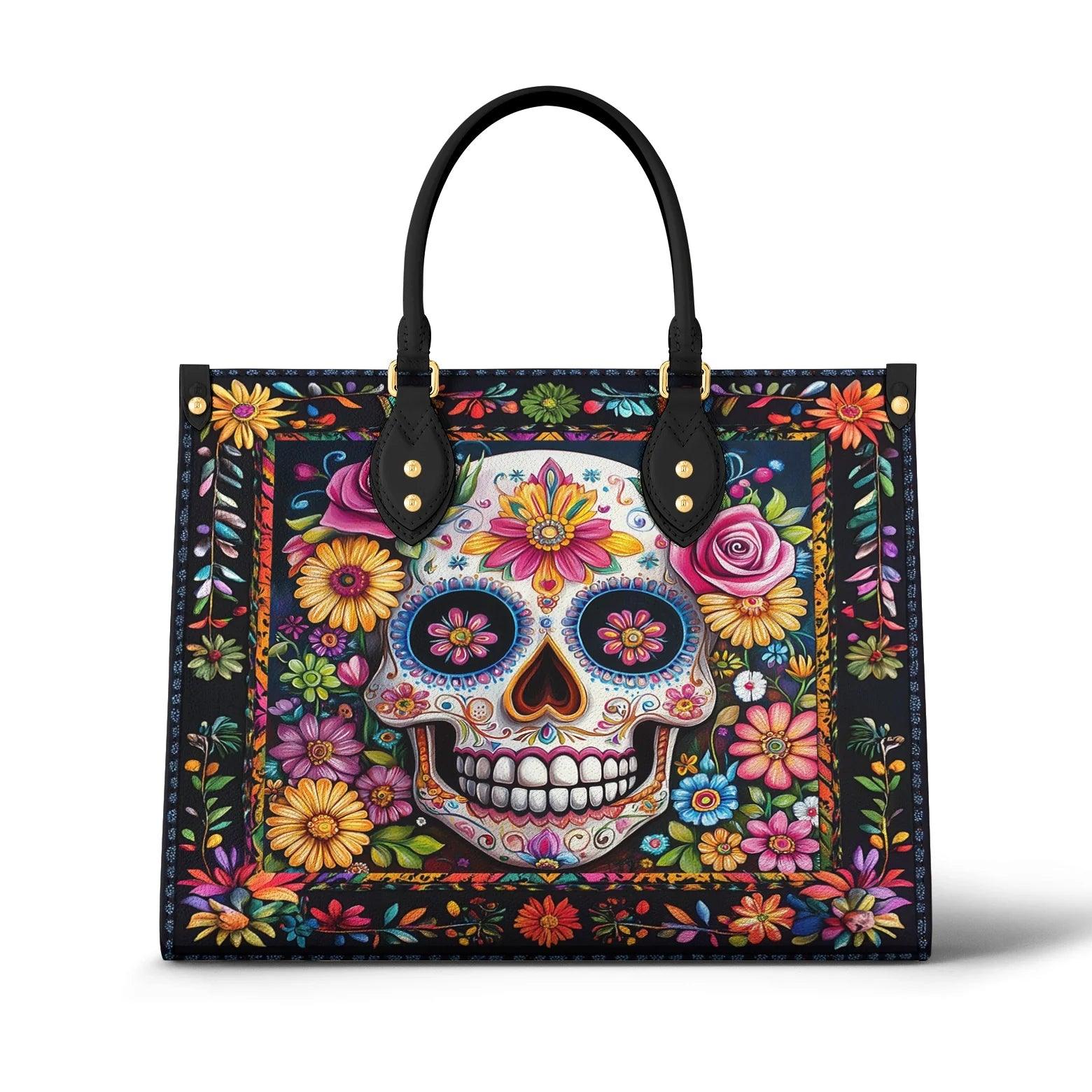 Personalized Vegan Leather Handbag Calavera Floral Dreams - Image 2