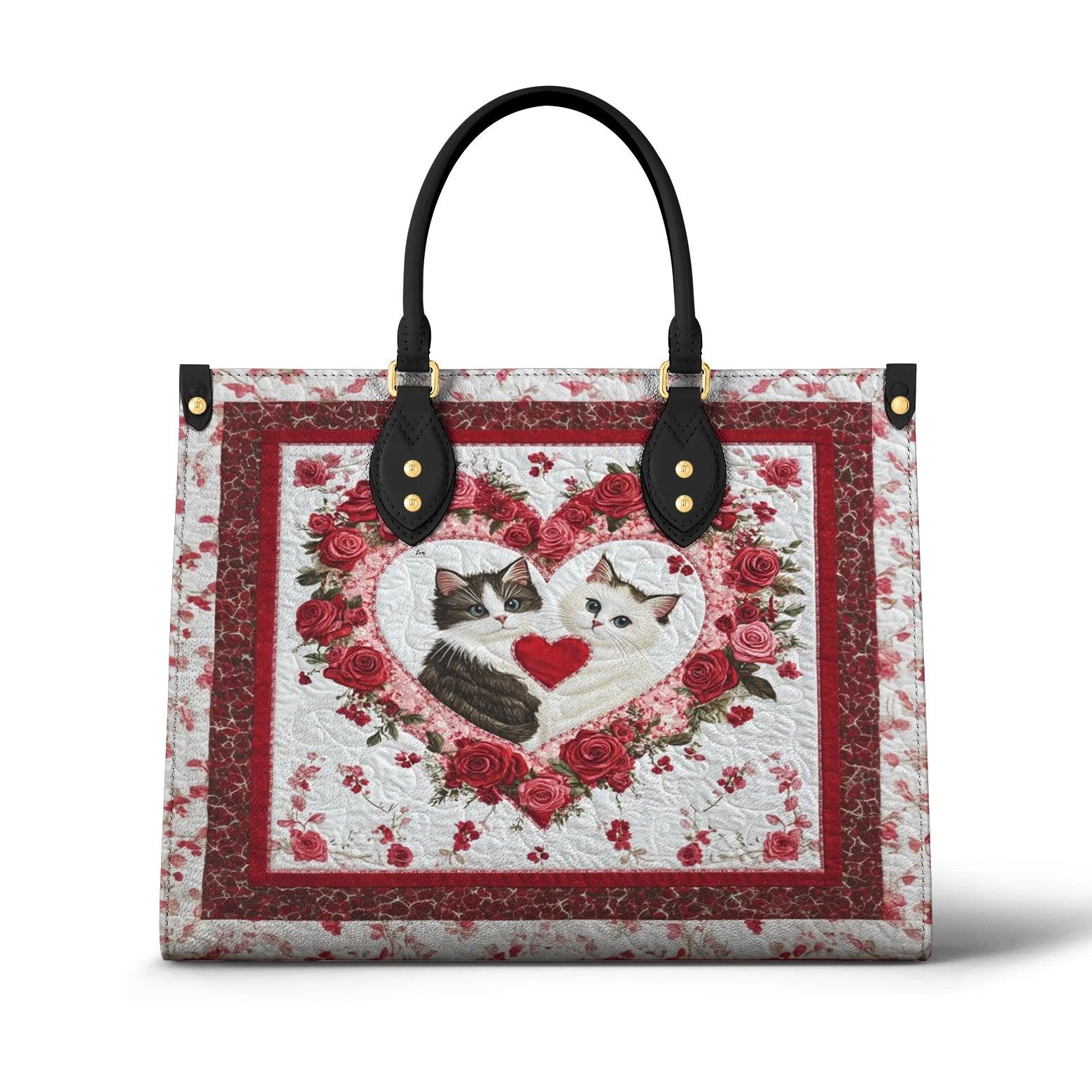 Personalized Vegan Leather Handbag Feline Heart Charm - Image 2
