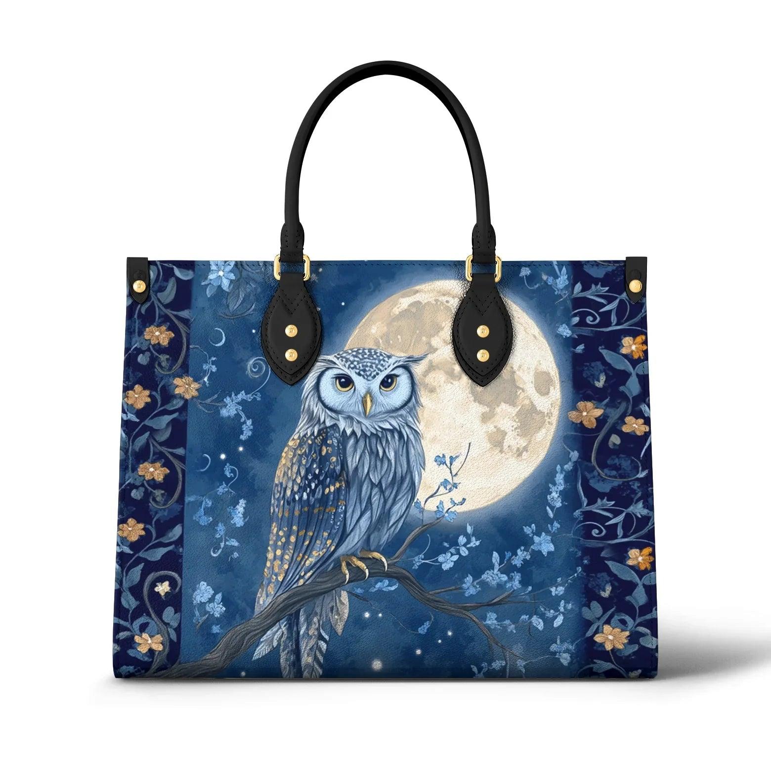Personalized Vegan Leather Handbag Midnight Guardian Owl - Image 2