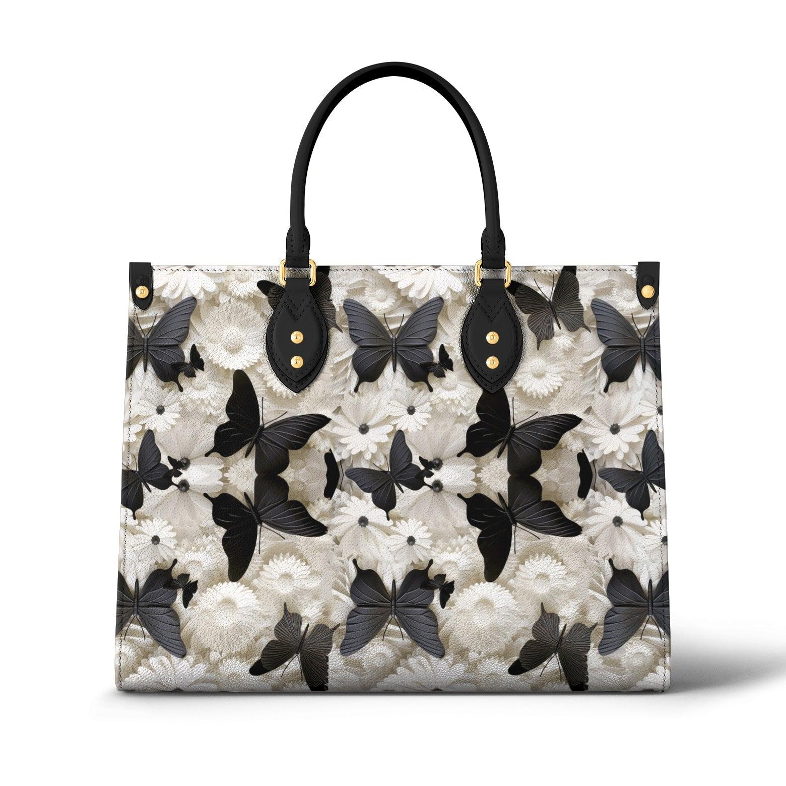 Personalized Vegan Leather Handbag Black Butterfly - Image 2