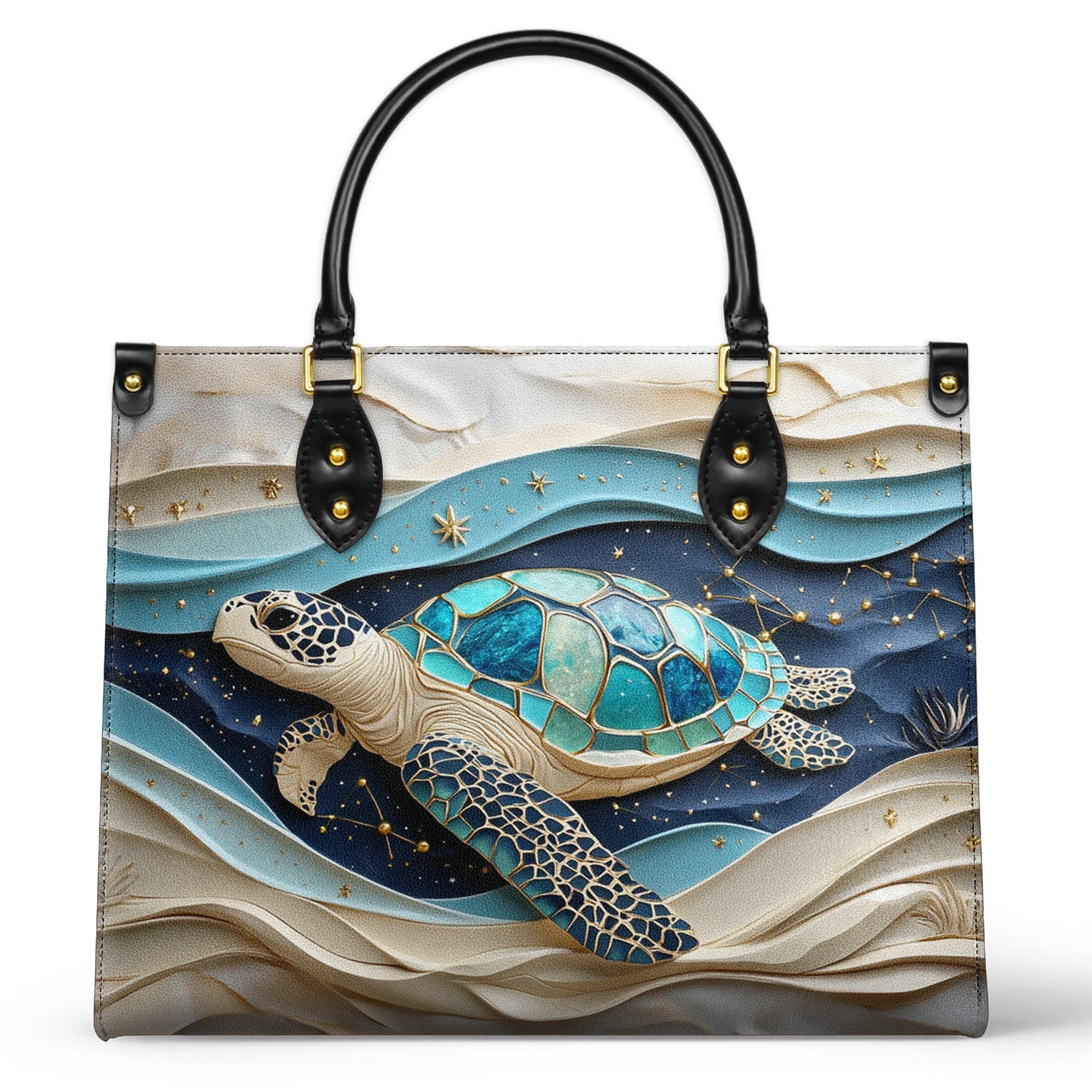 Personalized Vegan Leather Handbag Celestial Sea Turtle Dreams - Image 2