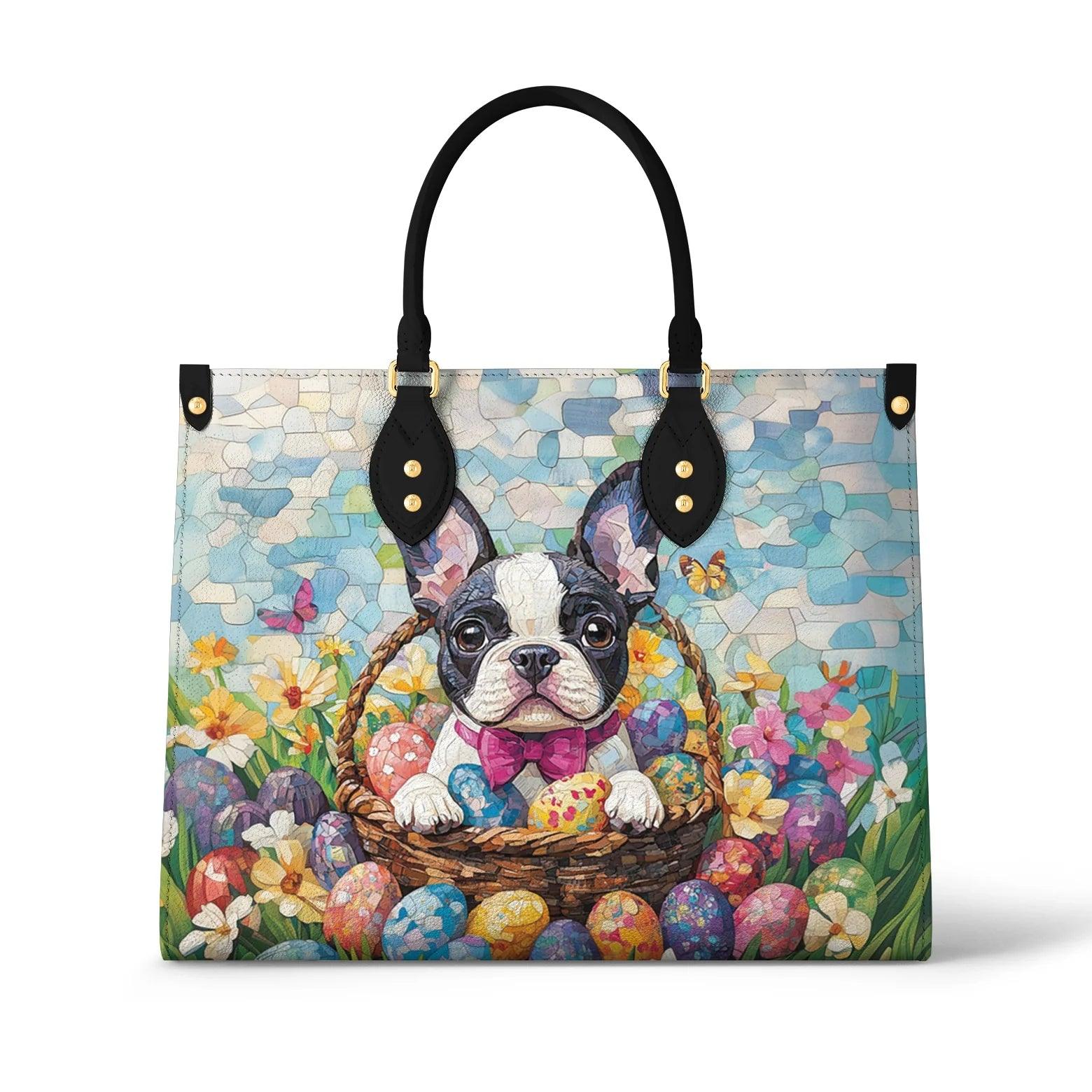 Personalized Vegan Leather Handbag Easter Frenchie Delight - Image 2