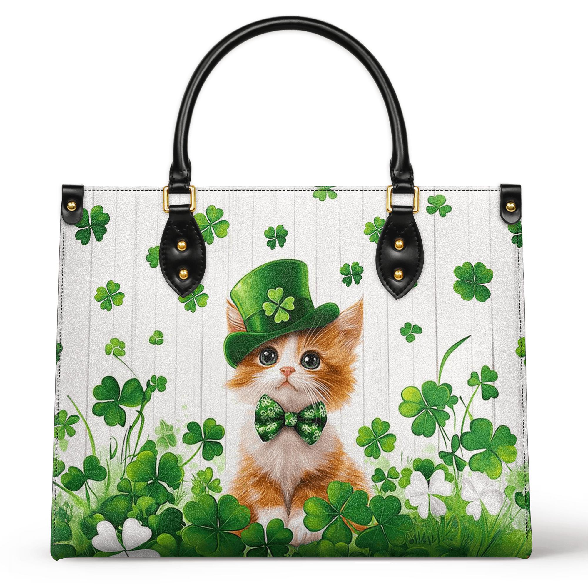 Personalized Vegan Leather Handbag Clover Kitty - Image 2