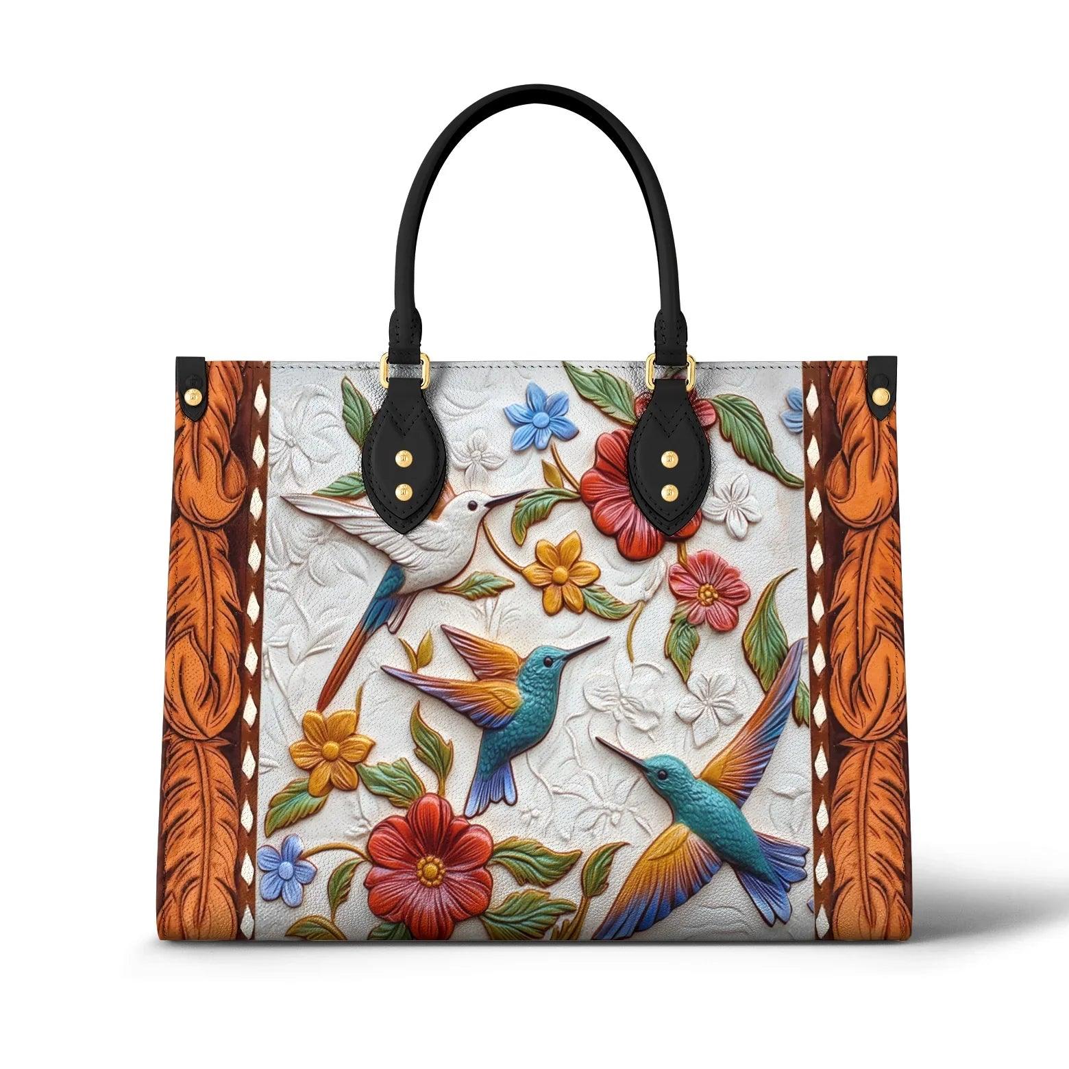 Personalized Vegan Leather Handbag Hummingbird Blossom Flight - Image 2