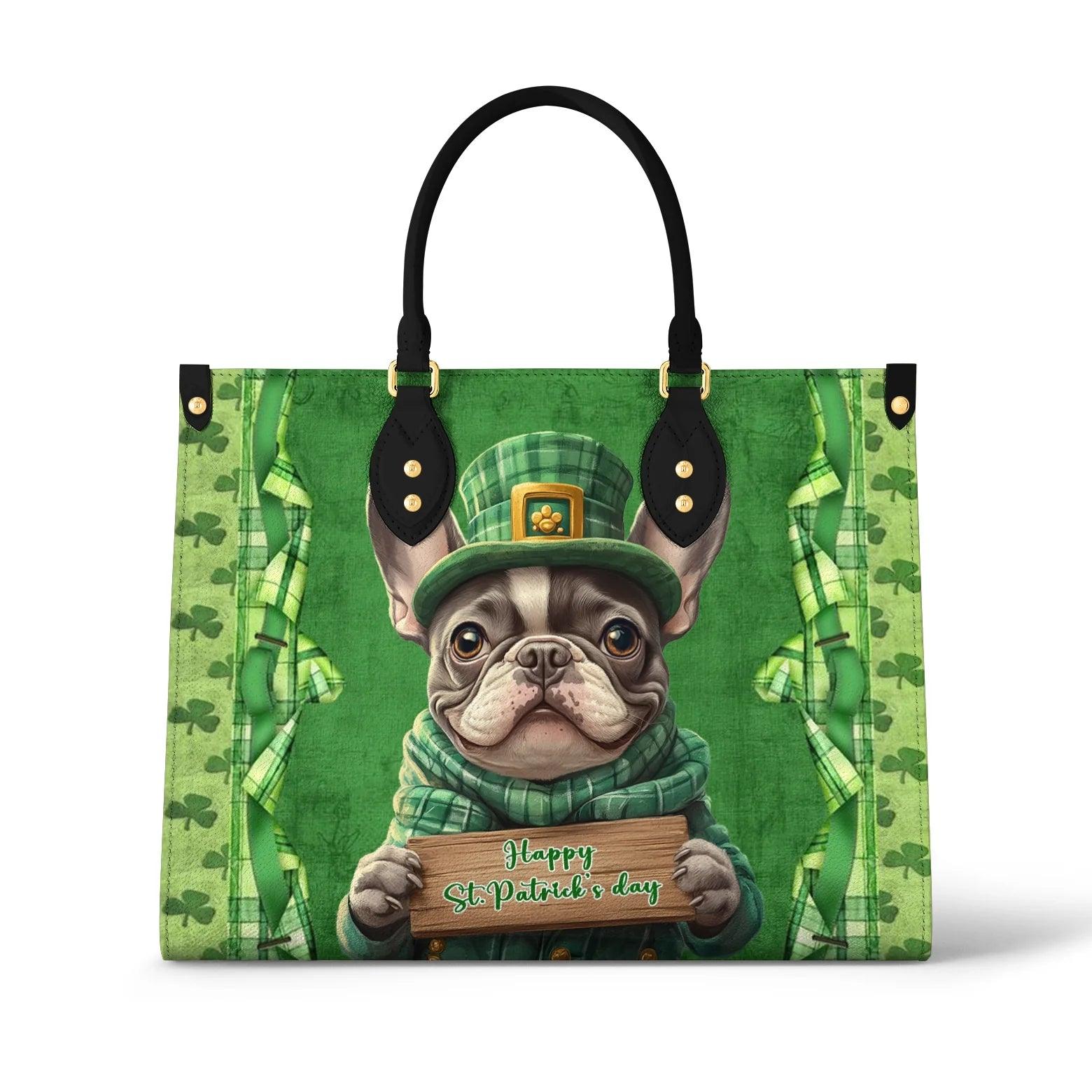 Personalized Vegan Leather Handbag Shamrock Frenchie - Image 2