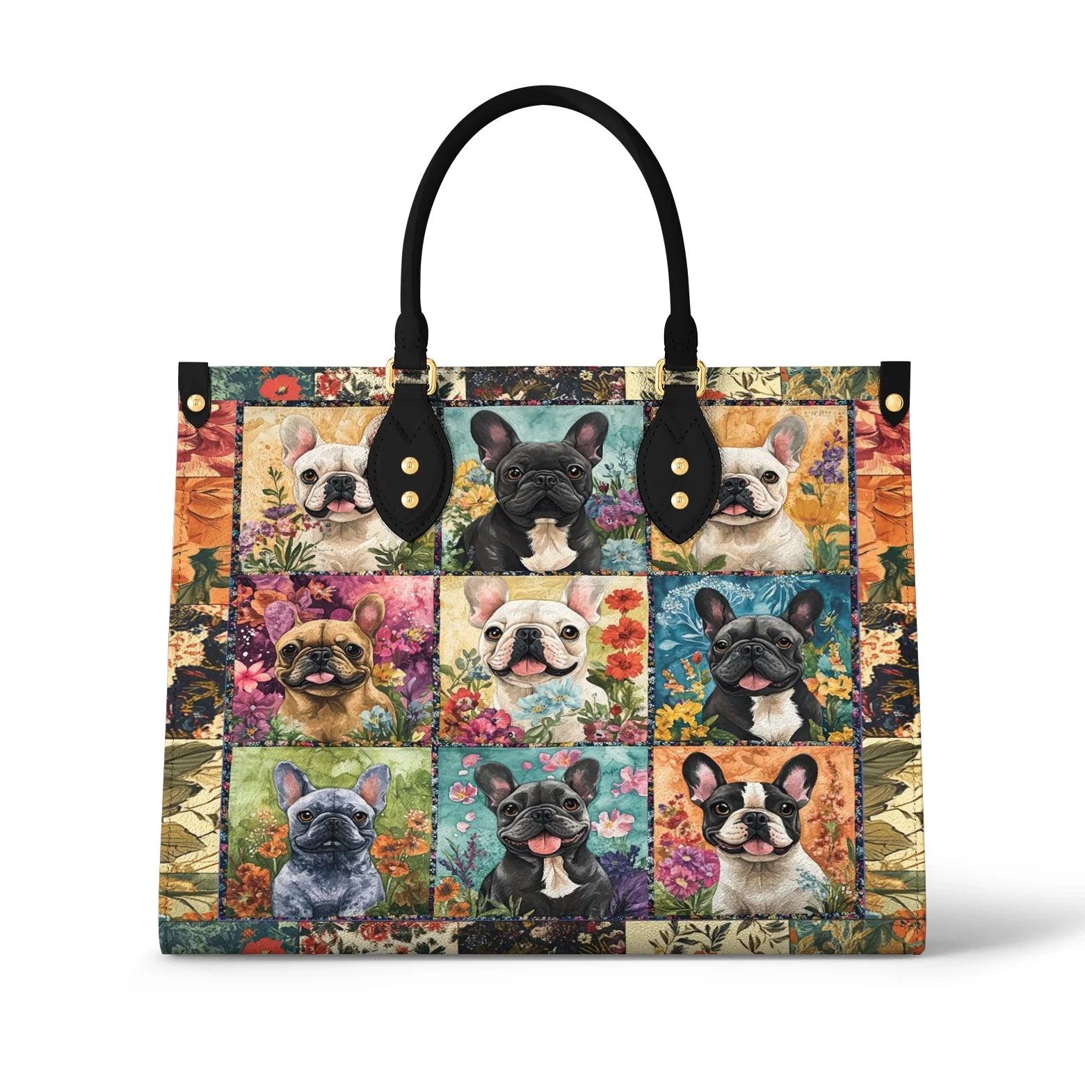Personalized Vegan Leather Handbag French Bulldog Garden - Image 2