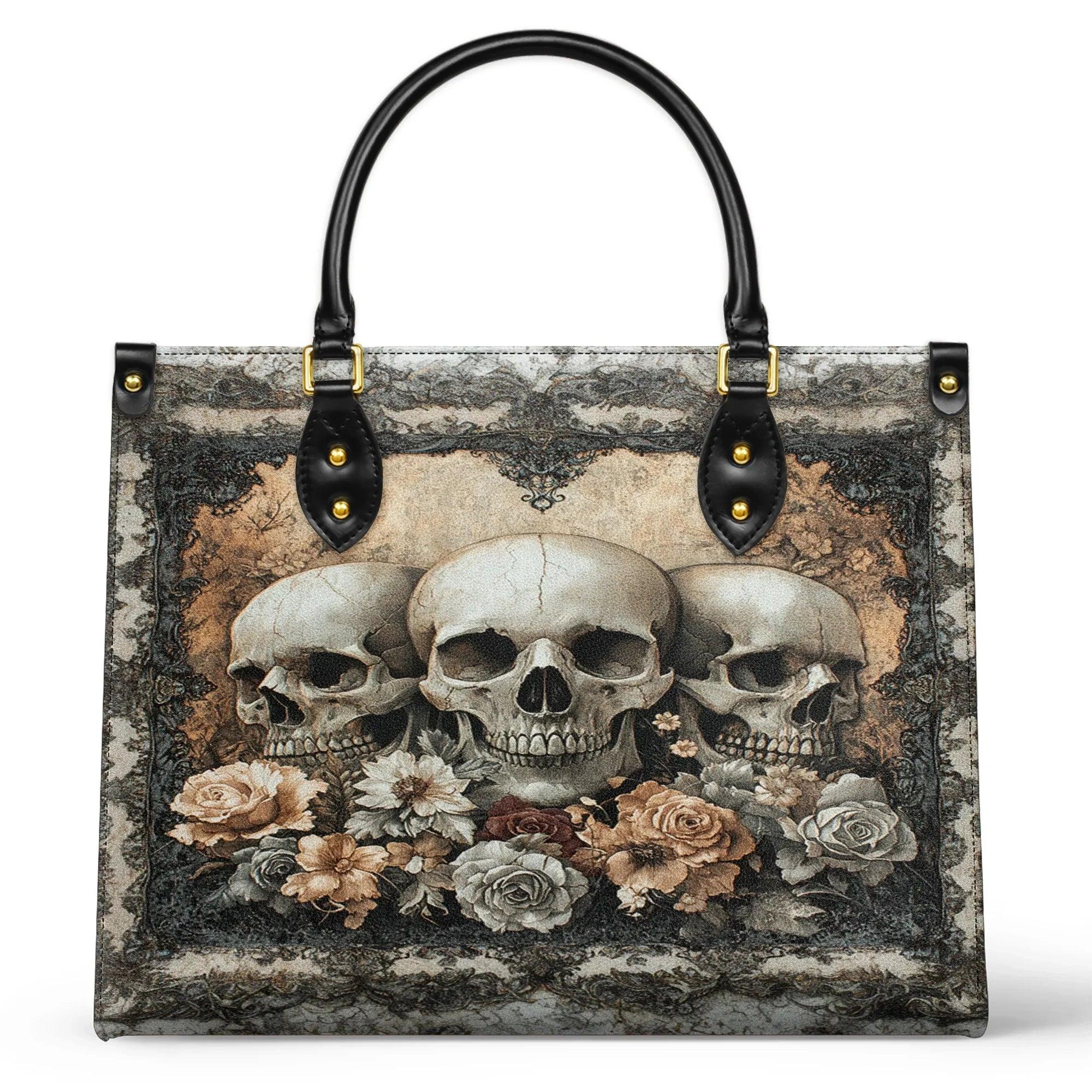 Personalized Vegan Leather Handbag Ethereal Skull Garden - Image 2