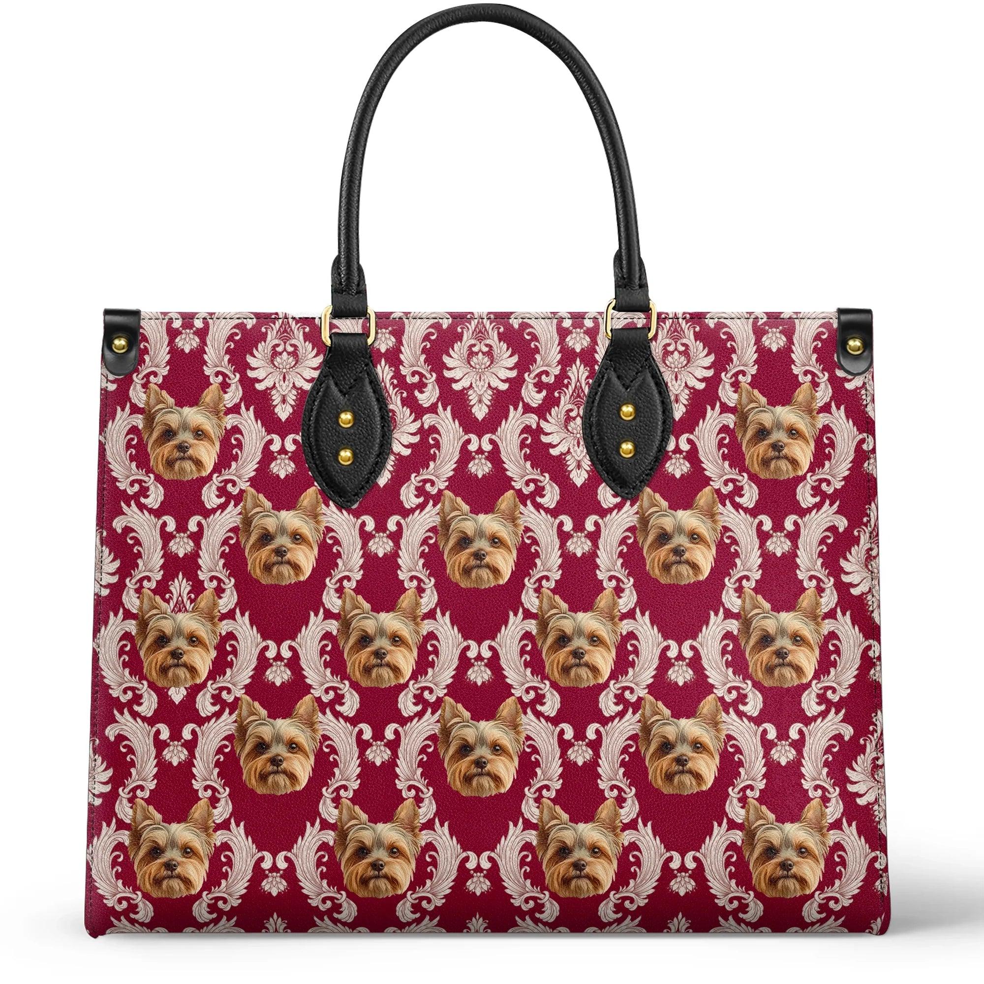 Personalized Vegan Leather Handbag Royal Yorkie Charm - Image 2