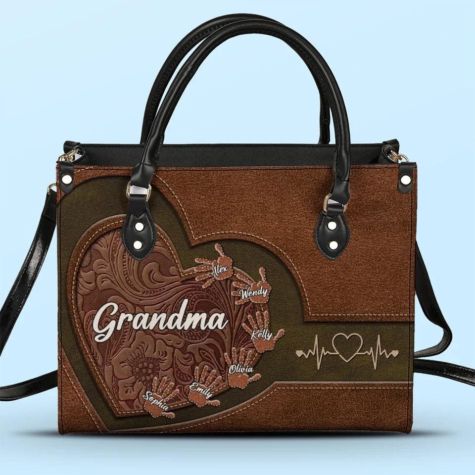 My Heart Belongs To My Grandkids Family Personalized Vegan Leather Handbag Gift For Mom Grandma - Image 2