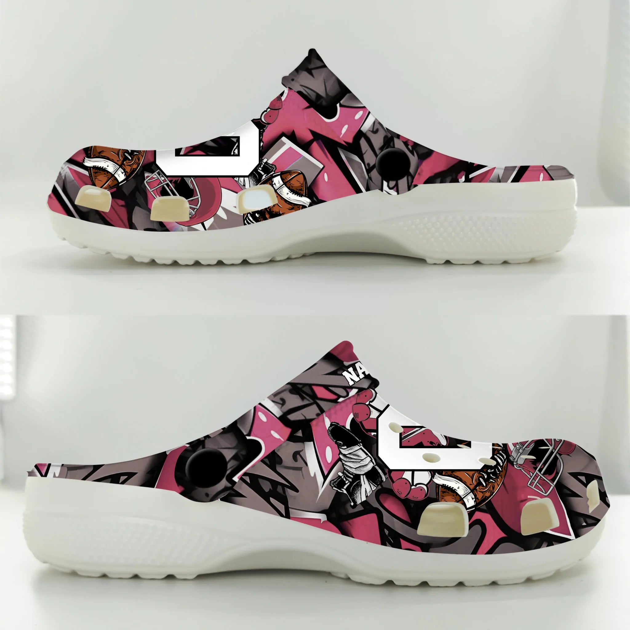 Pink Graffiti Football Sport Custom Crocs And Clogs Shoes Printed For Men Women And Kids - Image 2