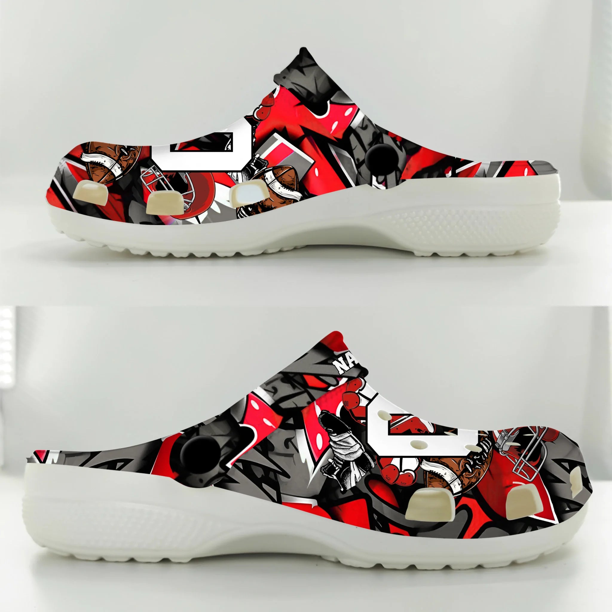 Red Graffiti Football Sport Custom Crocs And Clogs Shoes Printed For Men Women And Kids - Image 2