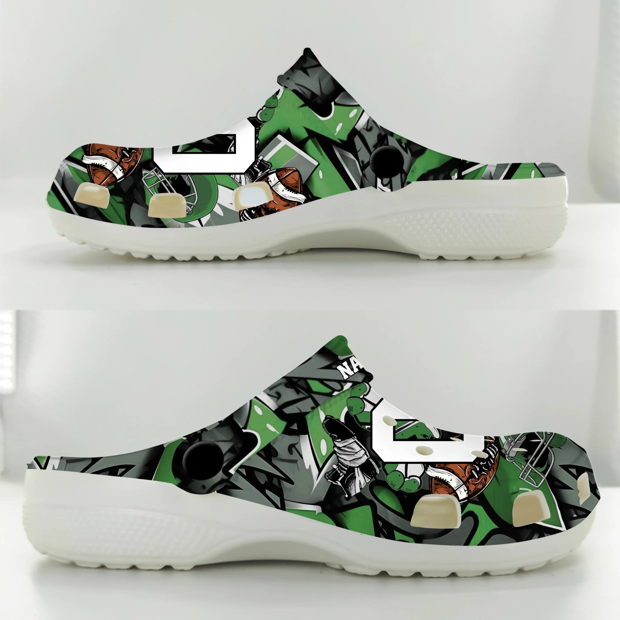 Green Graffiti Football Sport Custom Crocs And Clogs Shoes Printed For Men Women And Kids - Image 2