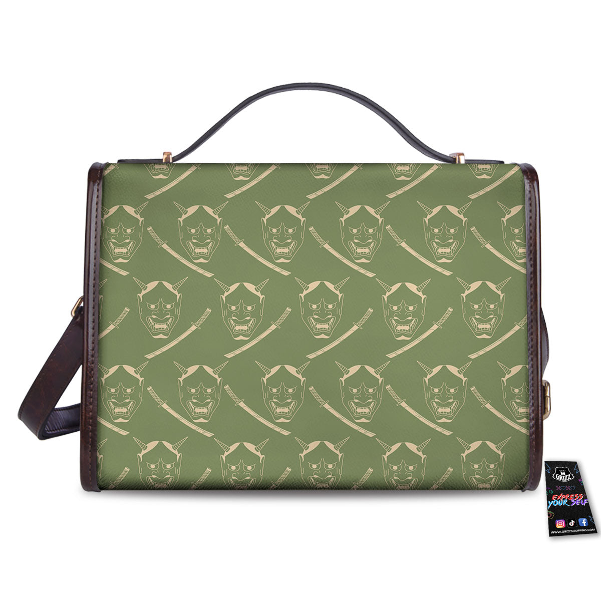 Samurai Warrior Mask Japanese Print Pattern Women's Satchel Bag - Image 2