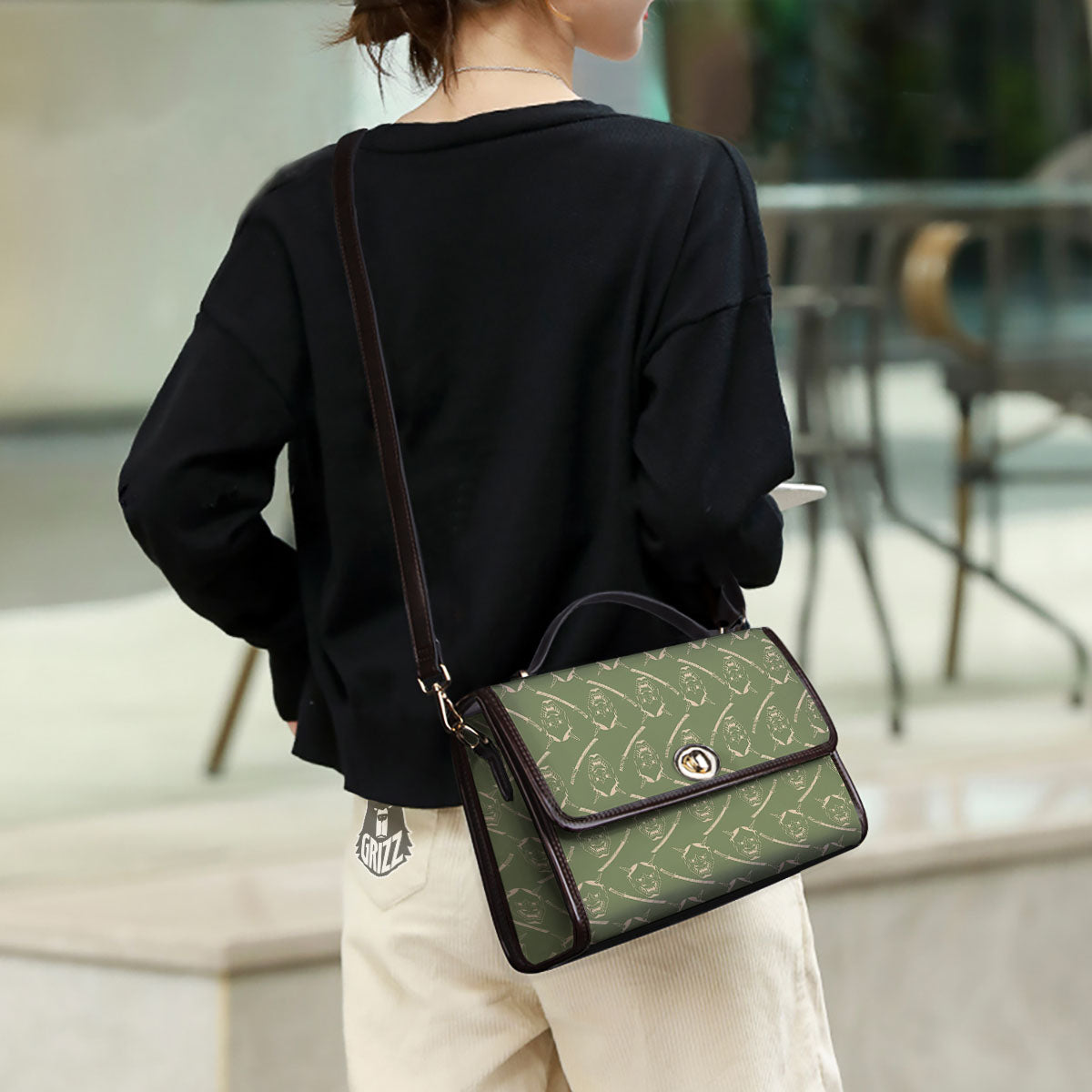 Samurai Warrior Mask Japanese Print Pattern Women's Satchel Bag - Image 3