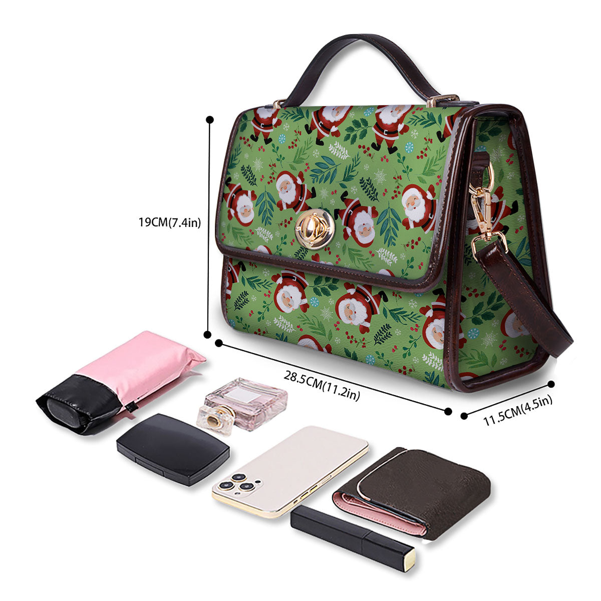 Santa Claus Happy Print Pattern Women's Satchel Bag - Image 4