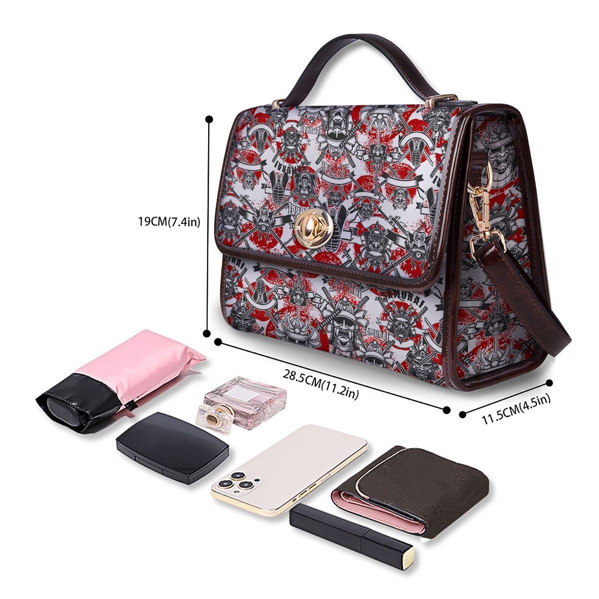Samurai Japanese Print Pattern Women's Satchel Bag - Image 4