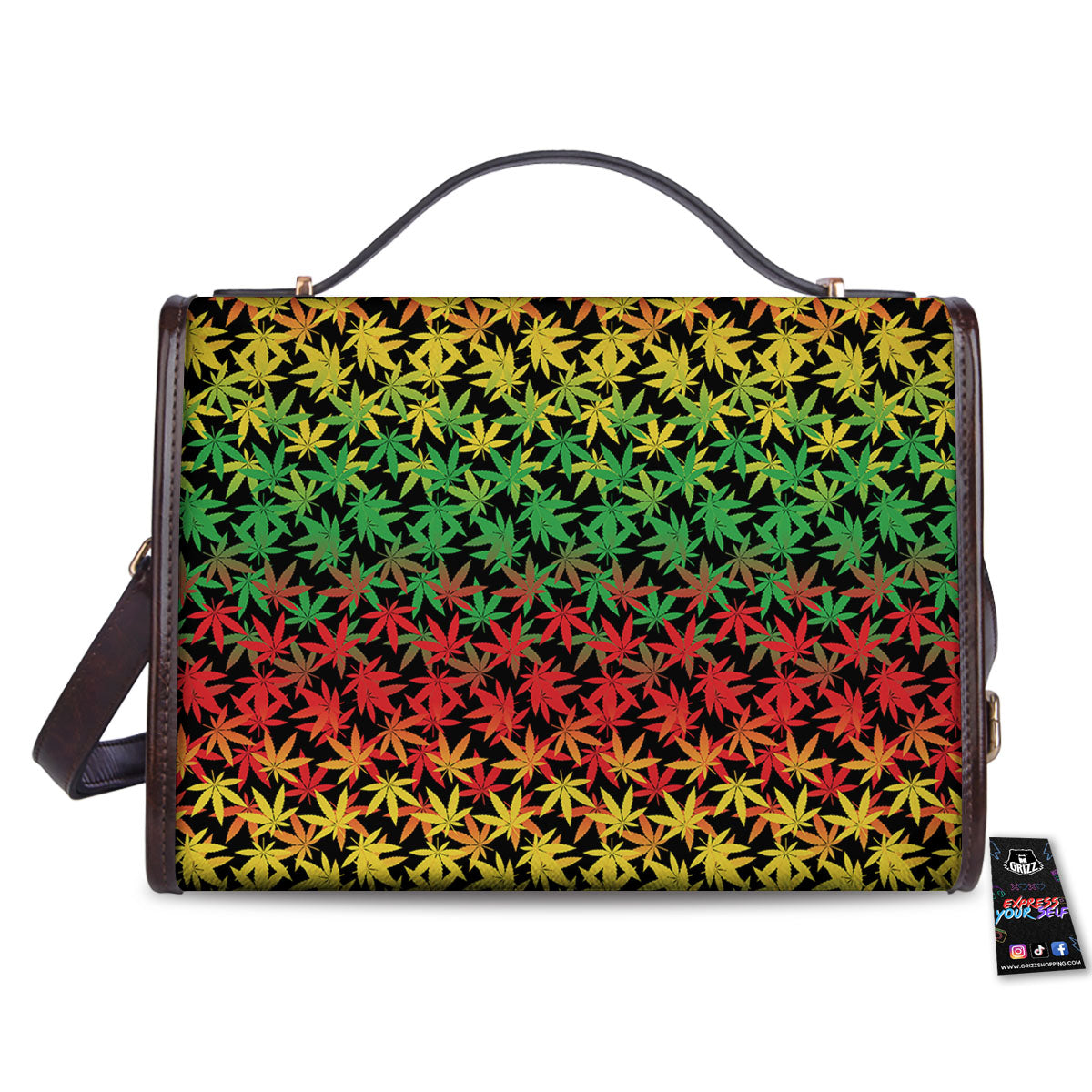 Reggae Hemp Leaves Print Pattern Women's Satchel Bag - Image 2