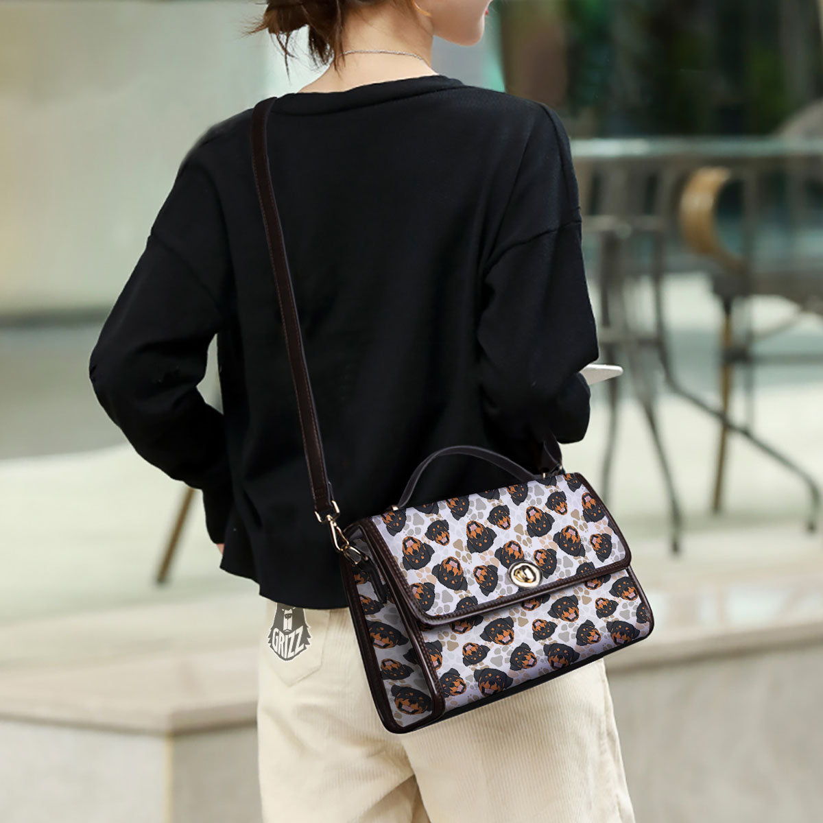 Rottweiler Print Pattern Women's Satchel Bag - Image 3