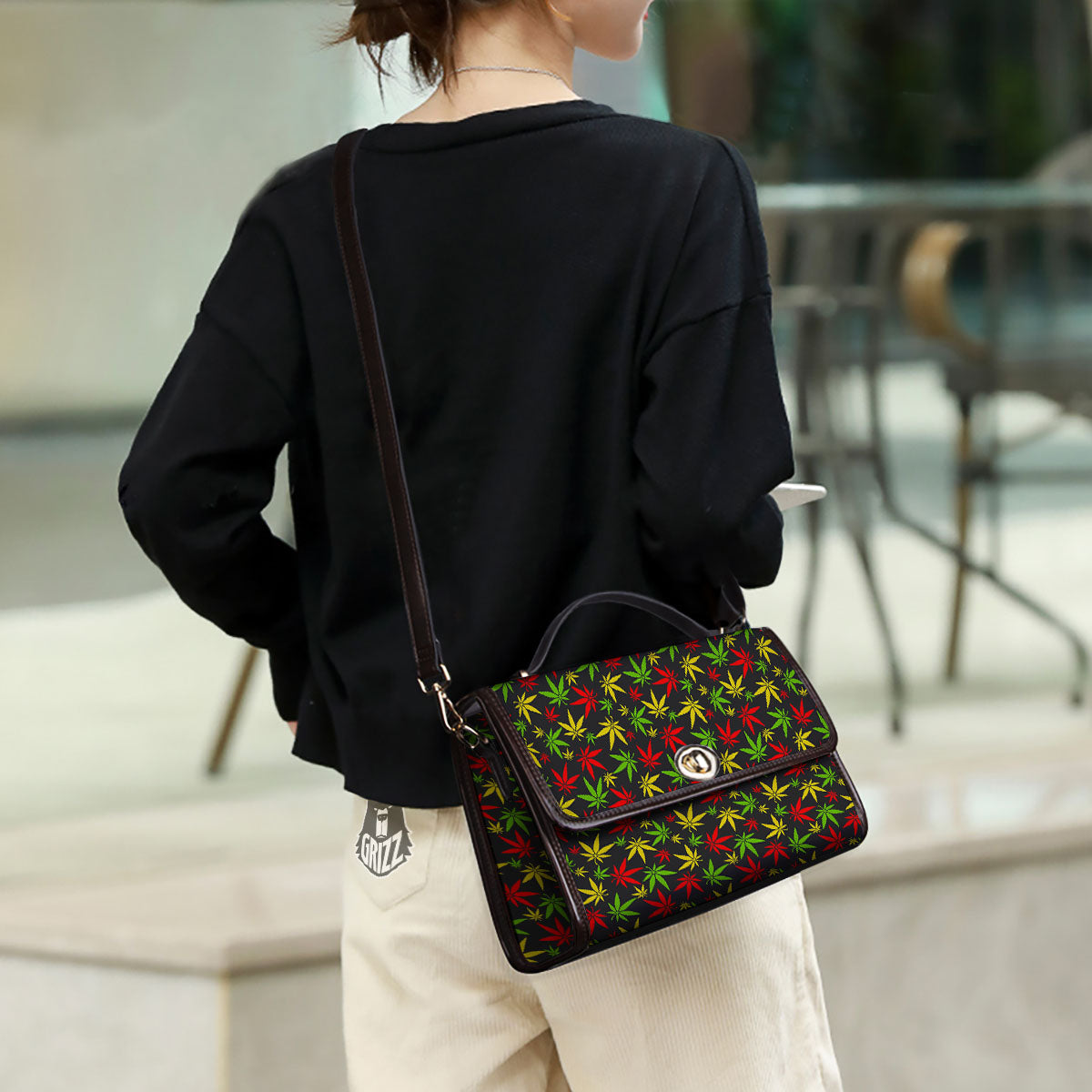 Reggae Hemp Leaf Print Pattern Women's Satchel Bag - Image 3