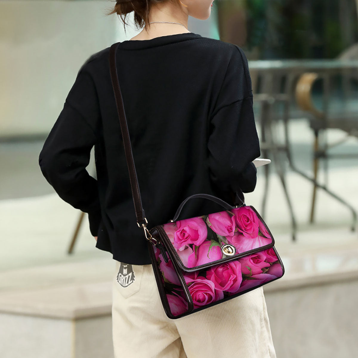 Rose Hot Pink Print Women's Satchel Bag - Image 3