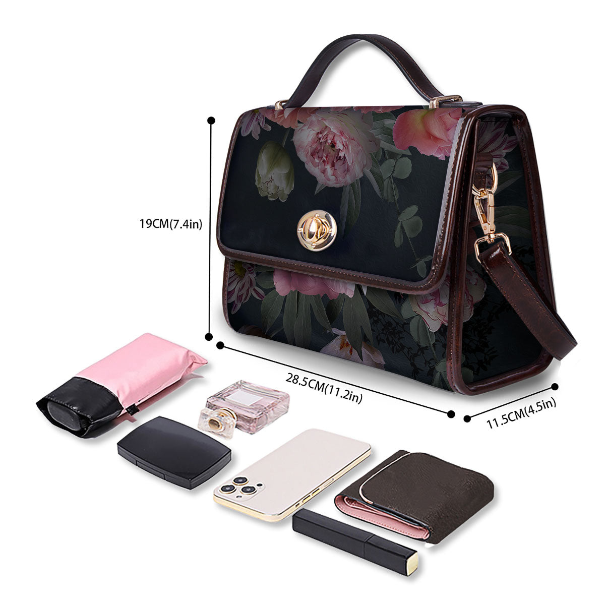 Rose And Peony Print Women's Satchel Bag - Image 4