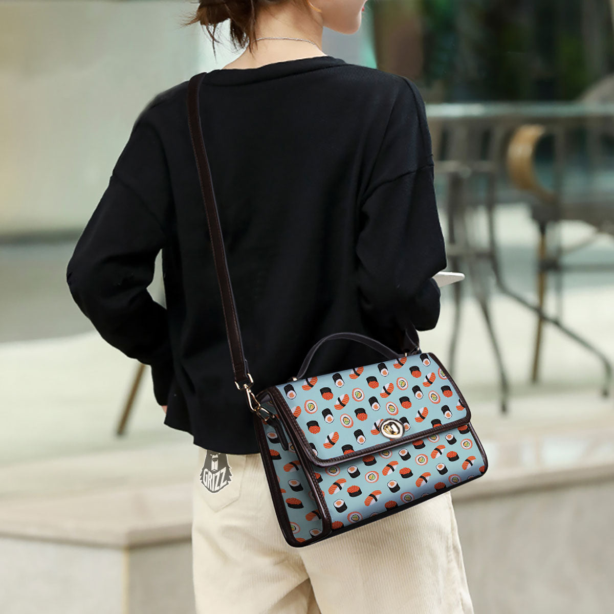 Rolls And Japanese Sushi Print Pattern Women's Satchel Bag - Image 3