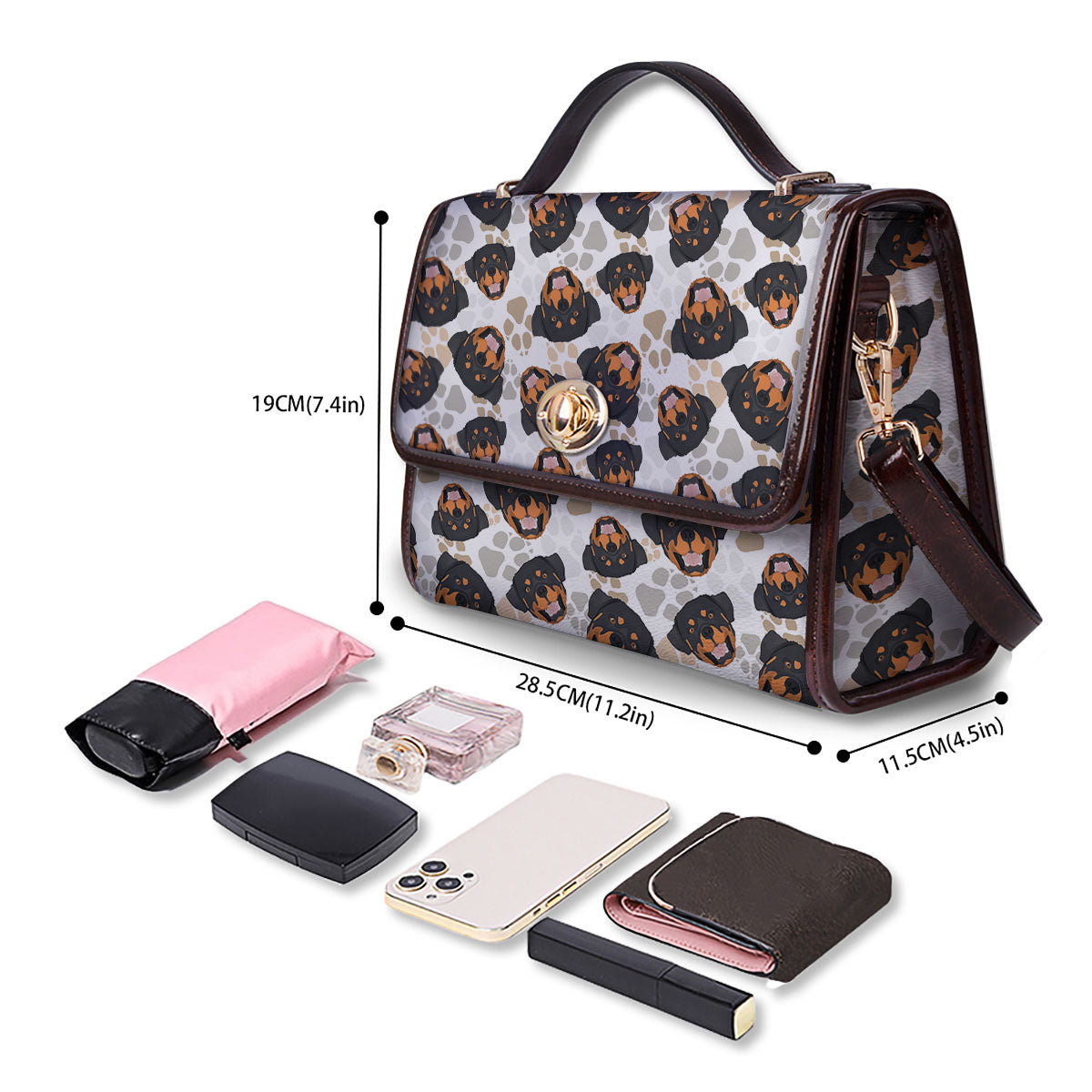 Rottweiler Print Pattern Women's Satchel Bag - Image 4