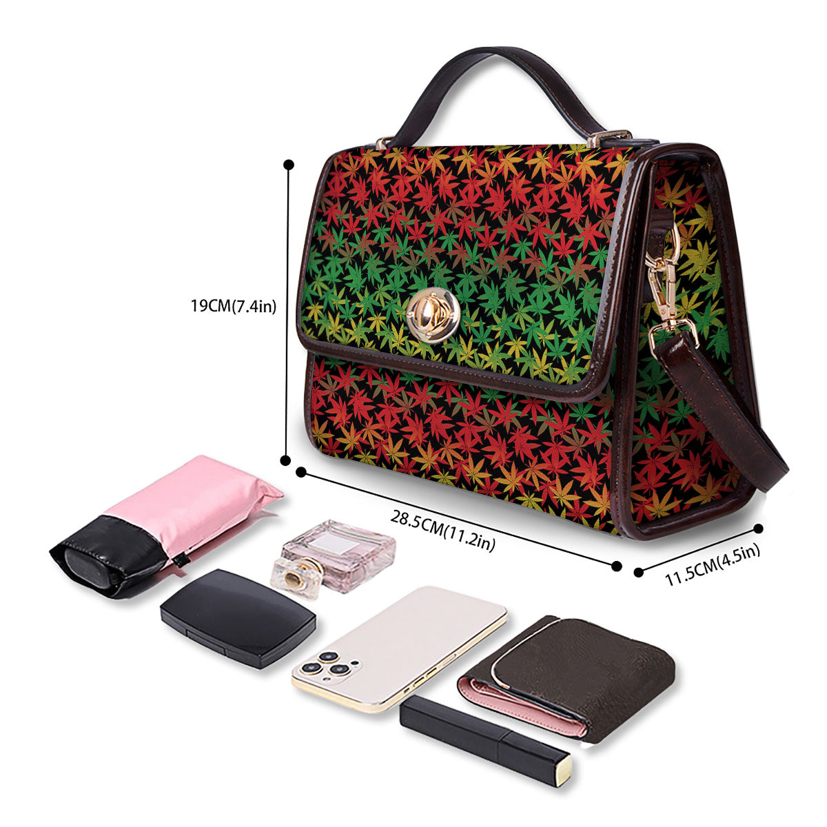 Reggae Hemp Leaves Print Pattern Women's Satchel Bag - Image 4