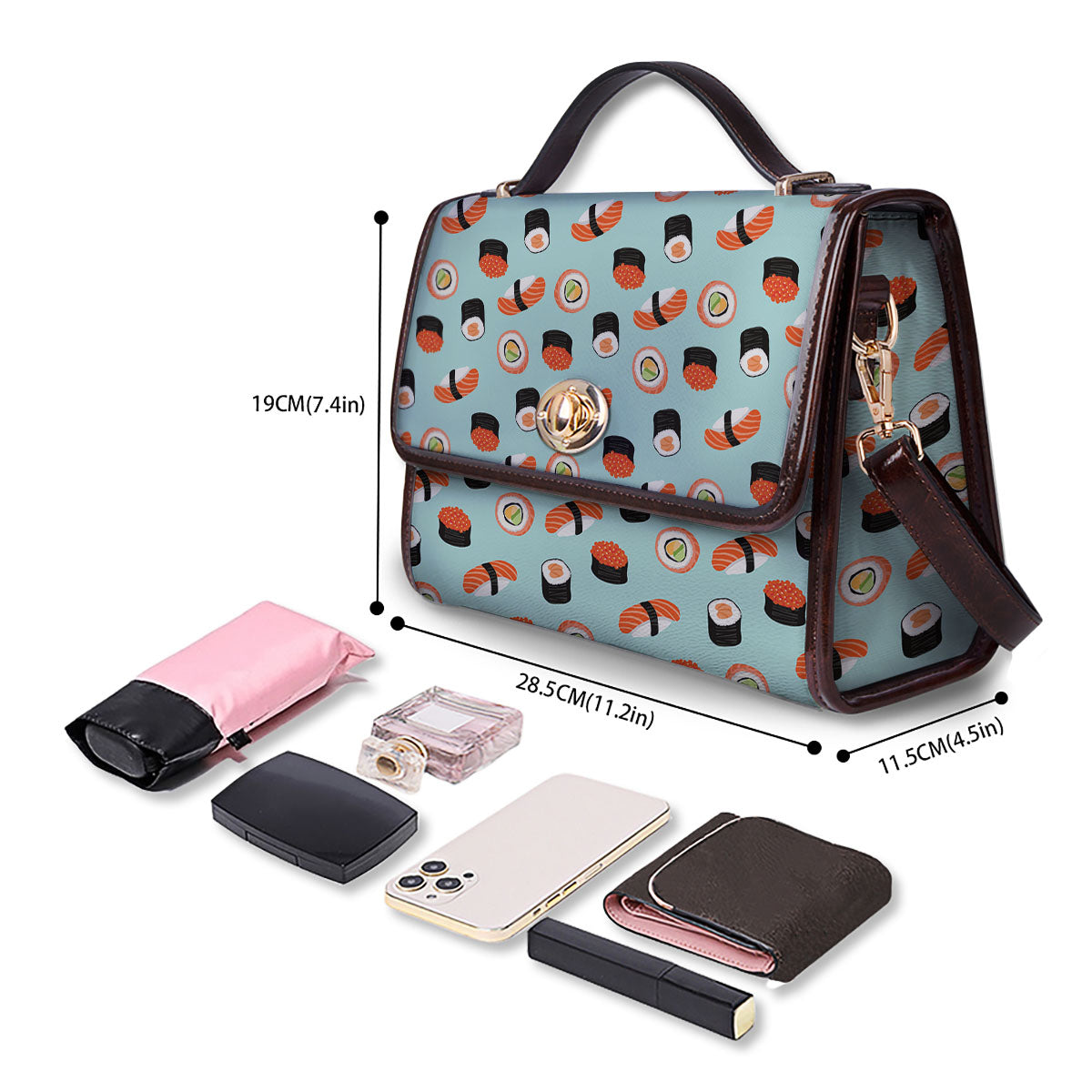 Rolls And Japanese Sushi Print Pattern Women's Satchel Bag - Image 4