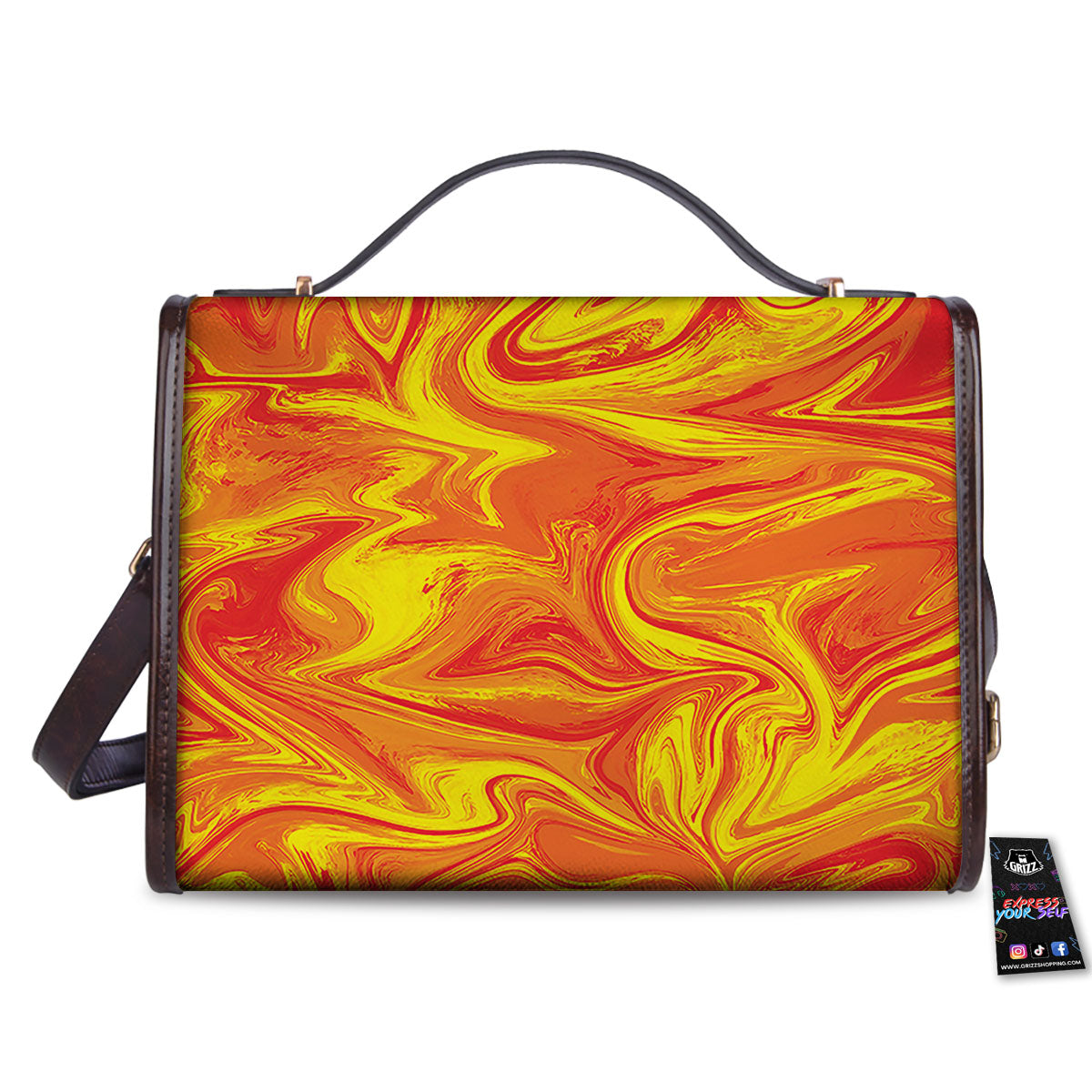 Liquid Psychedelic Trippy Orange Print Women's Satchel Bag - Image 2