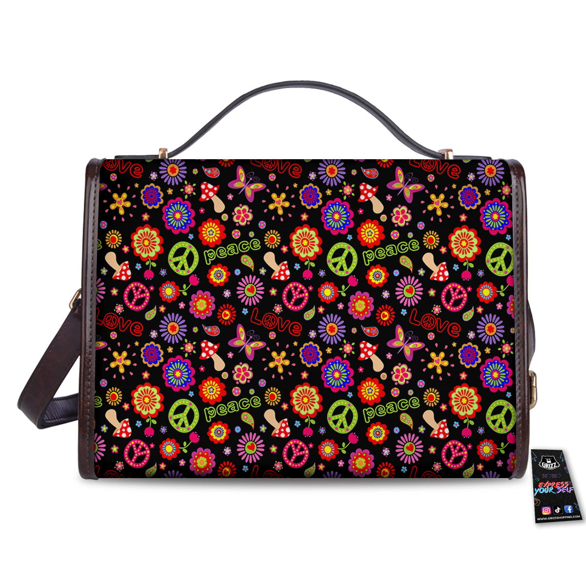 Love And Hippie Peace Sign Print Pattern Women's Satchel Bag - Image 2