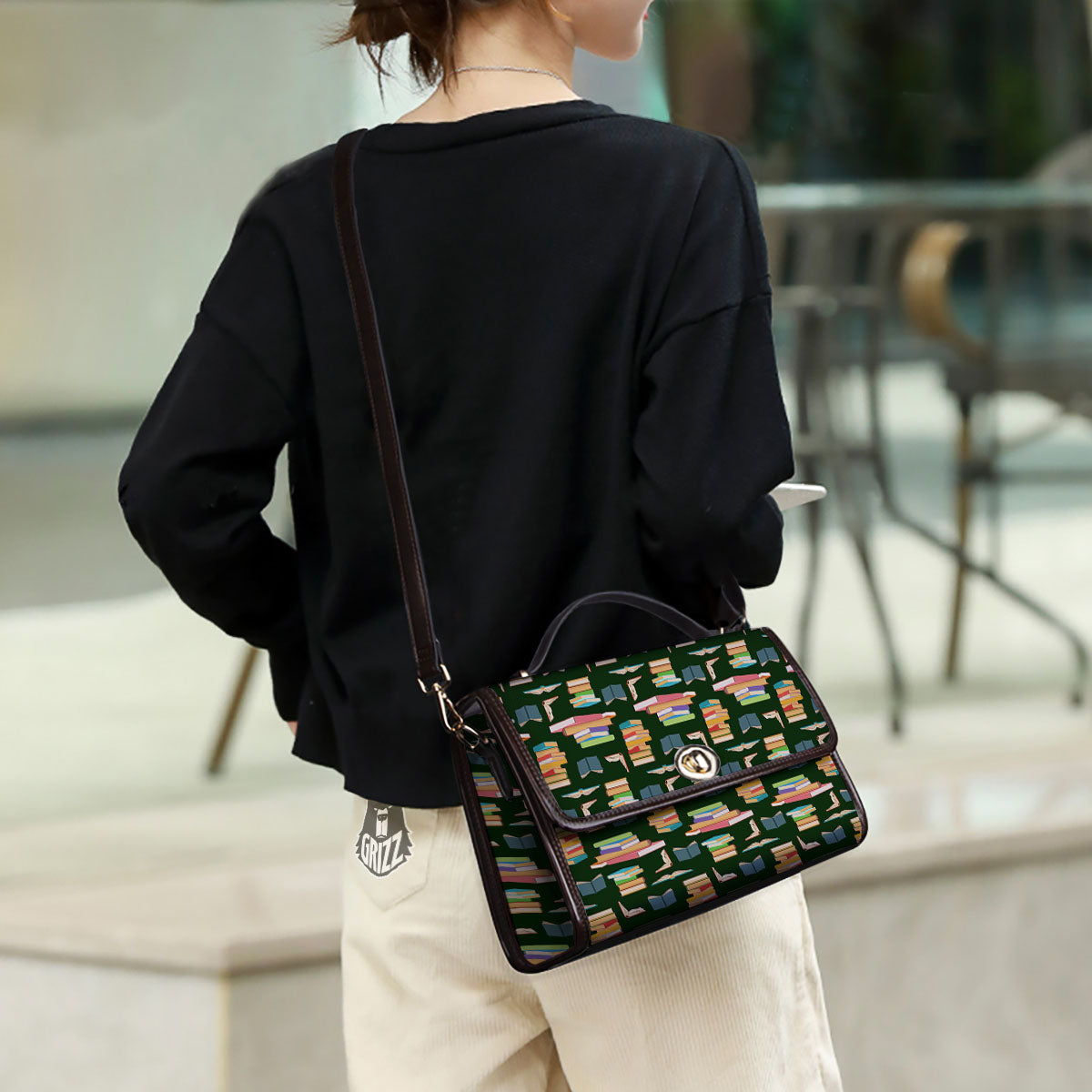 Reading Books Pile Print Pattern Women's Satchel Bag - Image 3