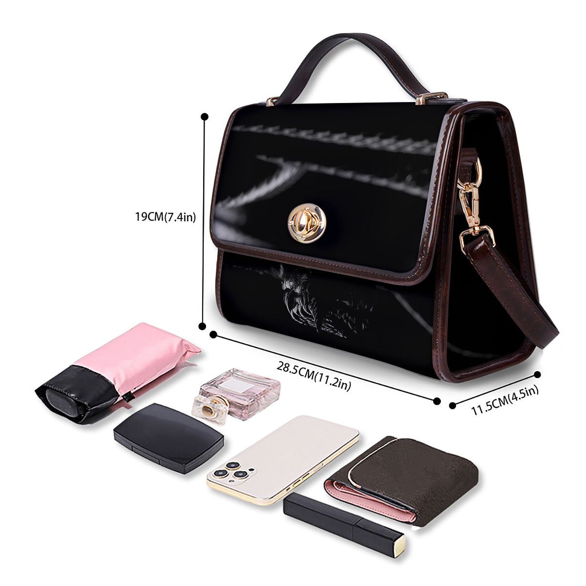 Ratsnake Rhinoceros Monochrome Print Women's Satchel Bag - Image 4