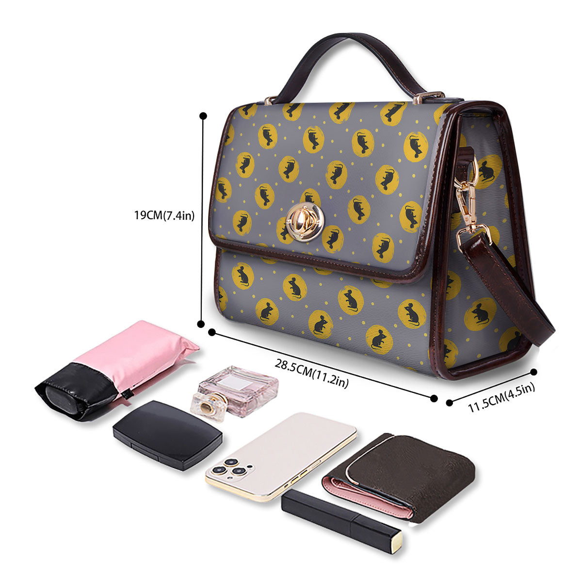 Rat Print Pattern Women's Satchel Bag - Image 4