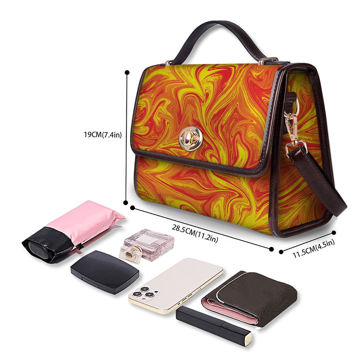 Liquid Psychedelic Trippy Orange Print Women's Satchel Bag - Image 4