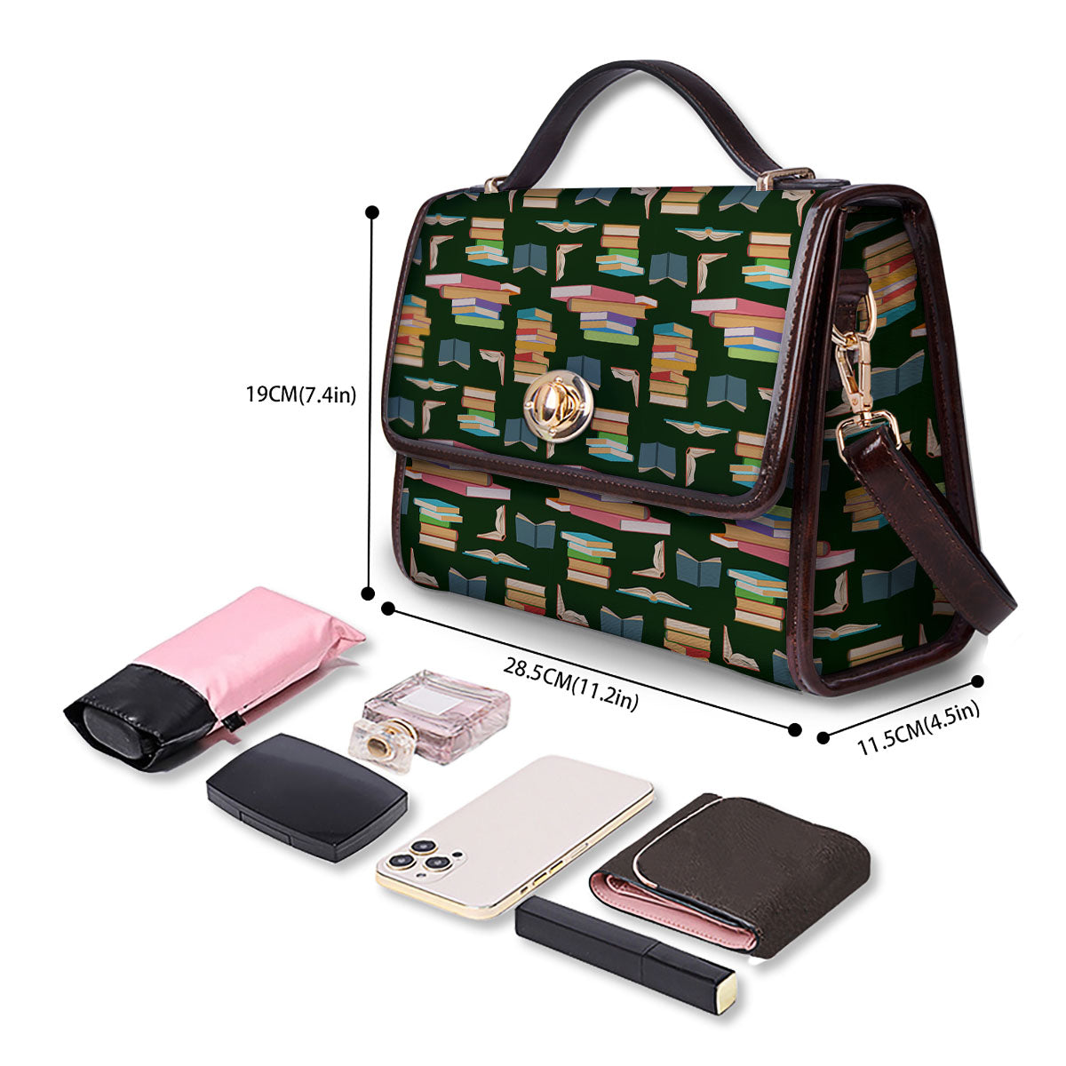 Reading Books Pile Print Pattern Women's Satchel Bag - Image 4