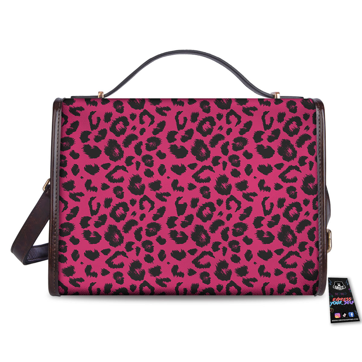 Leopard Hot Pink Print Women's Satchel Bag - Image 2