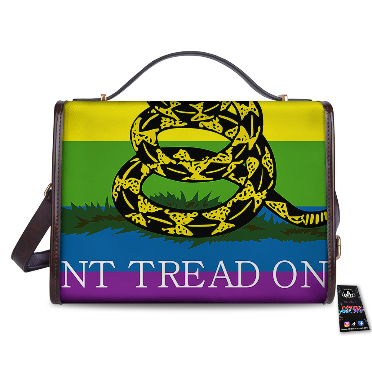 LGBT Gadsden Rainbow Flag Print Women's Satchel Bag - Image 2