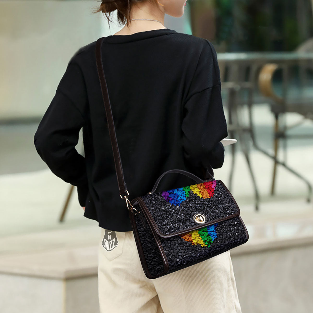 Rainbow Heart Stones LGBT Pride Print Women's Satchel Bag - Image 3
