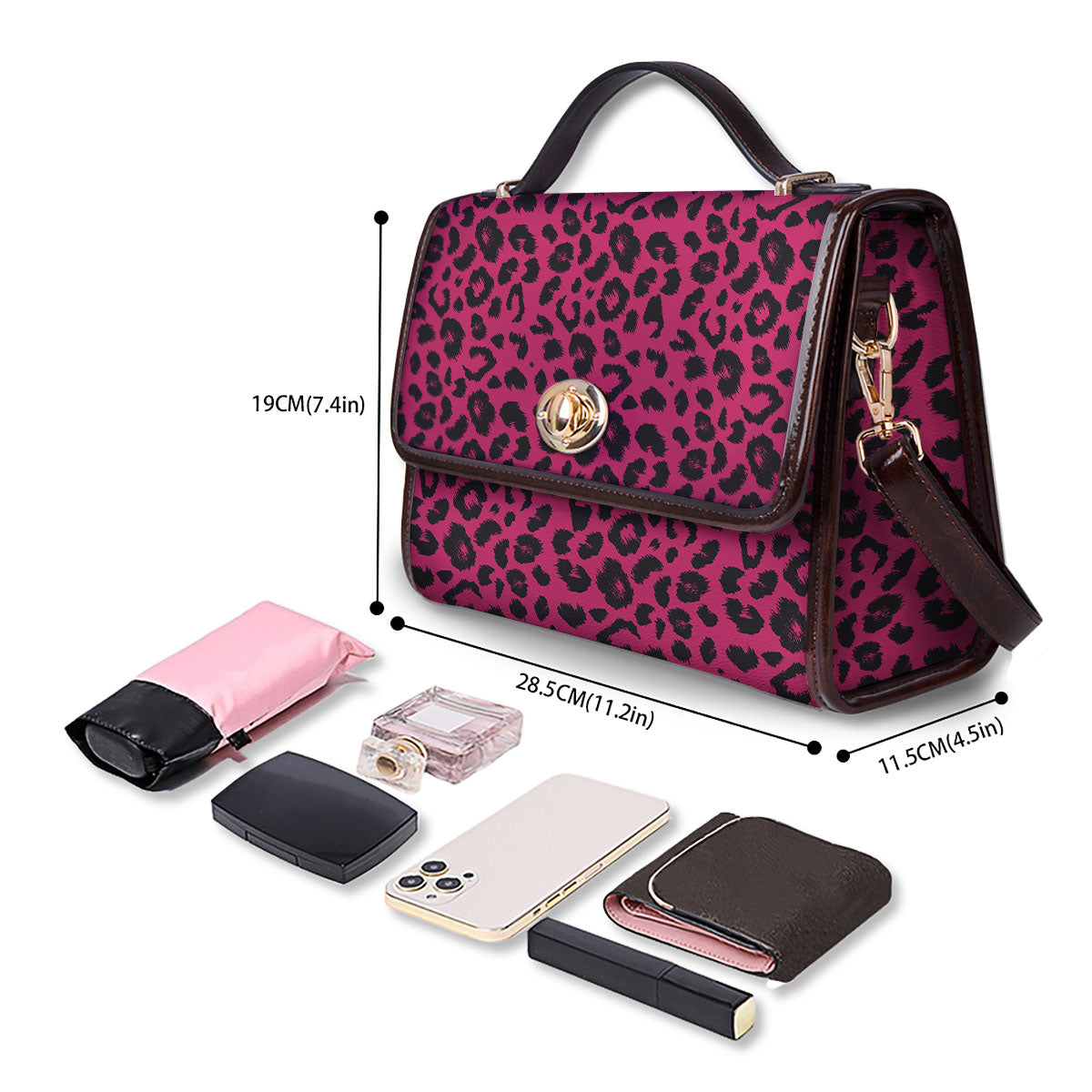 Leopard Hot Pink Print Women's Satchel Bag - Image 4