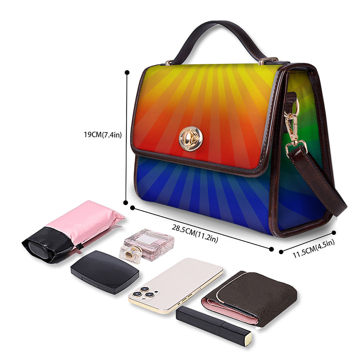 Rainbow Rays LGBT Pride Print Women's Satchel Bag - Image 4
