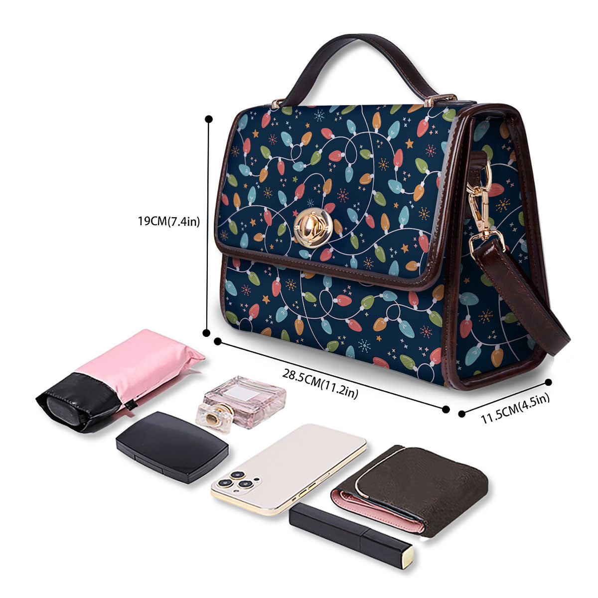 Lights Merry Christmas Print Pattern Women's Satchel Bag - Image 4