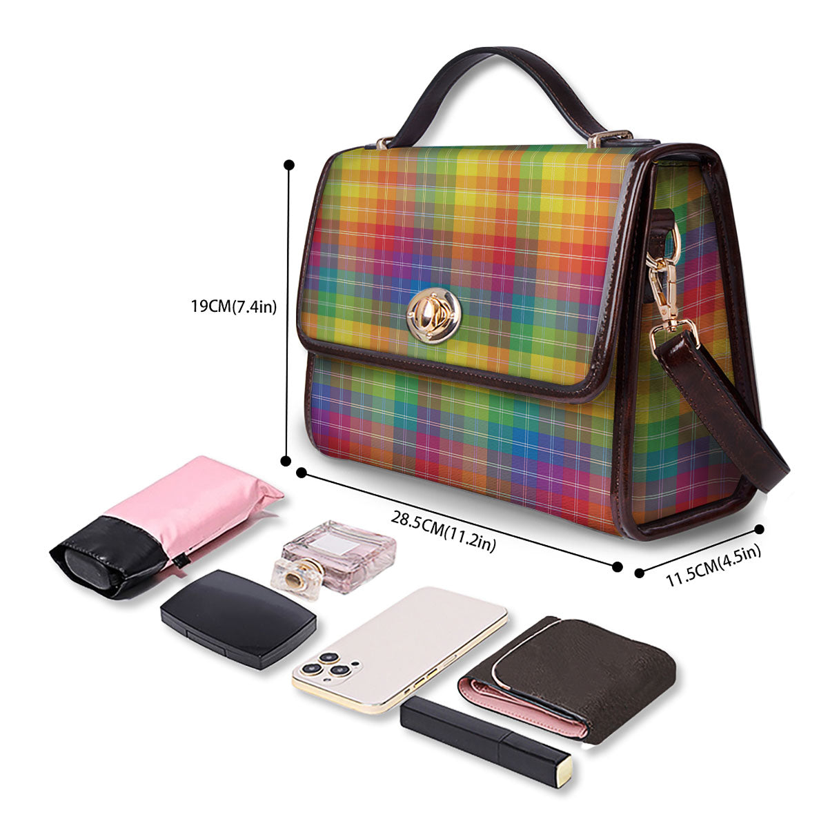 Rainbow Plaid LGBT Pride Print Pattern Women's Satchel Bag - Image 4