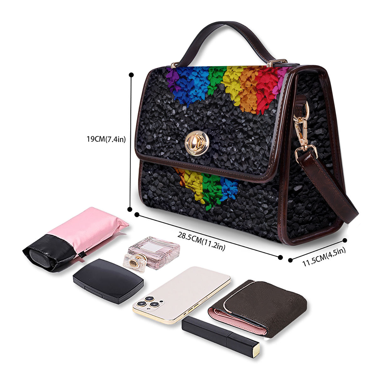 Rainbow Heart Stones LGBT Pride Print Women's Satchel Bag - Image 4