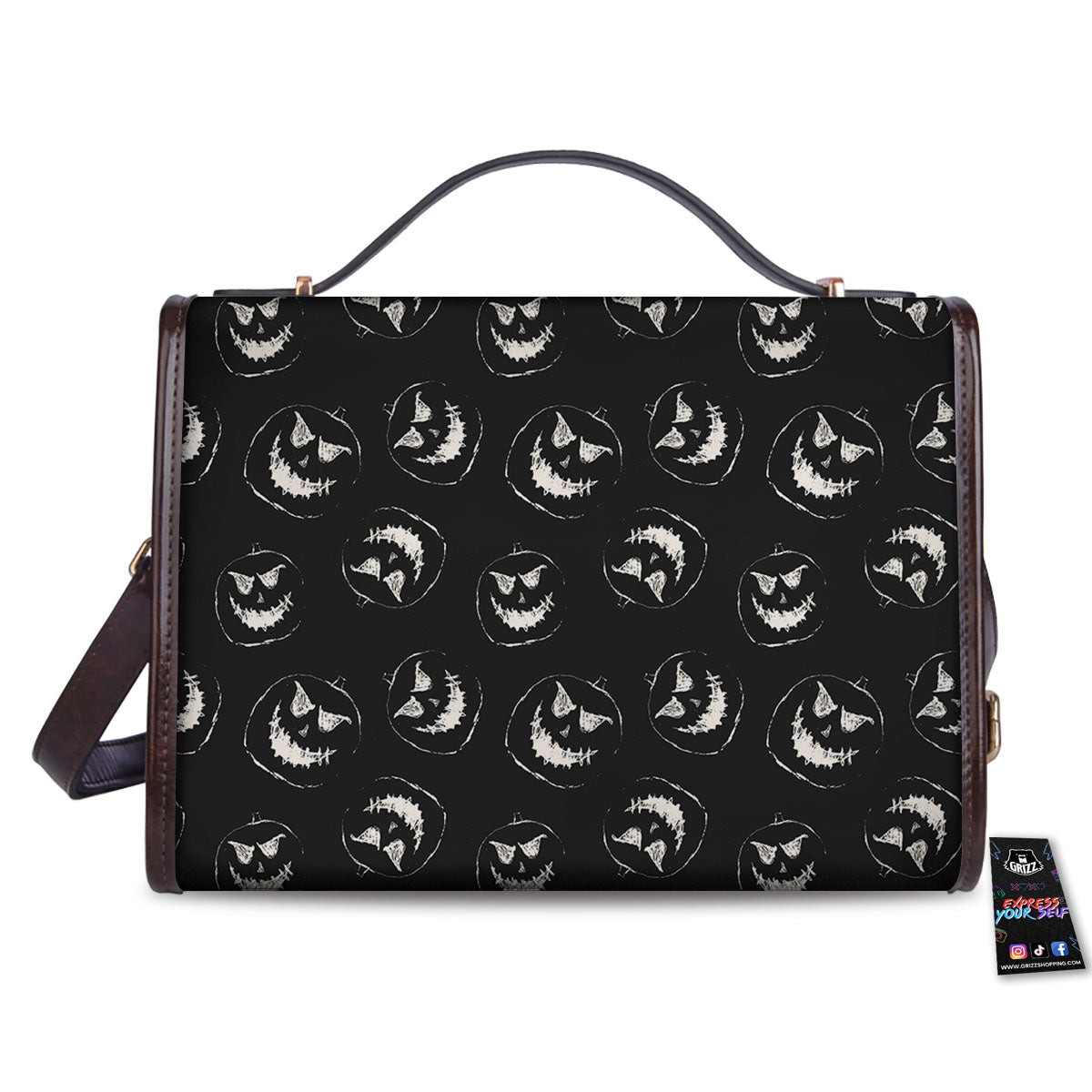 Pumpkin Faces Halloween Print Pattern Women's Satchel Bag - Image 2