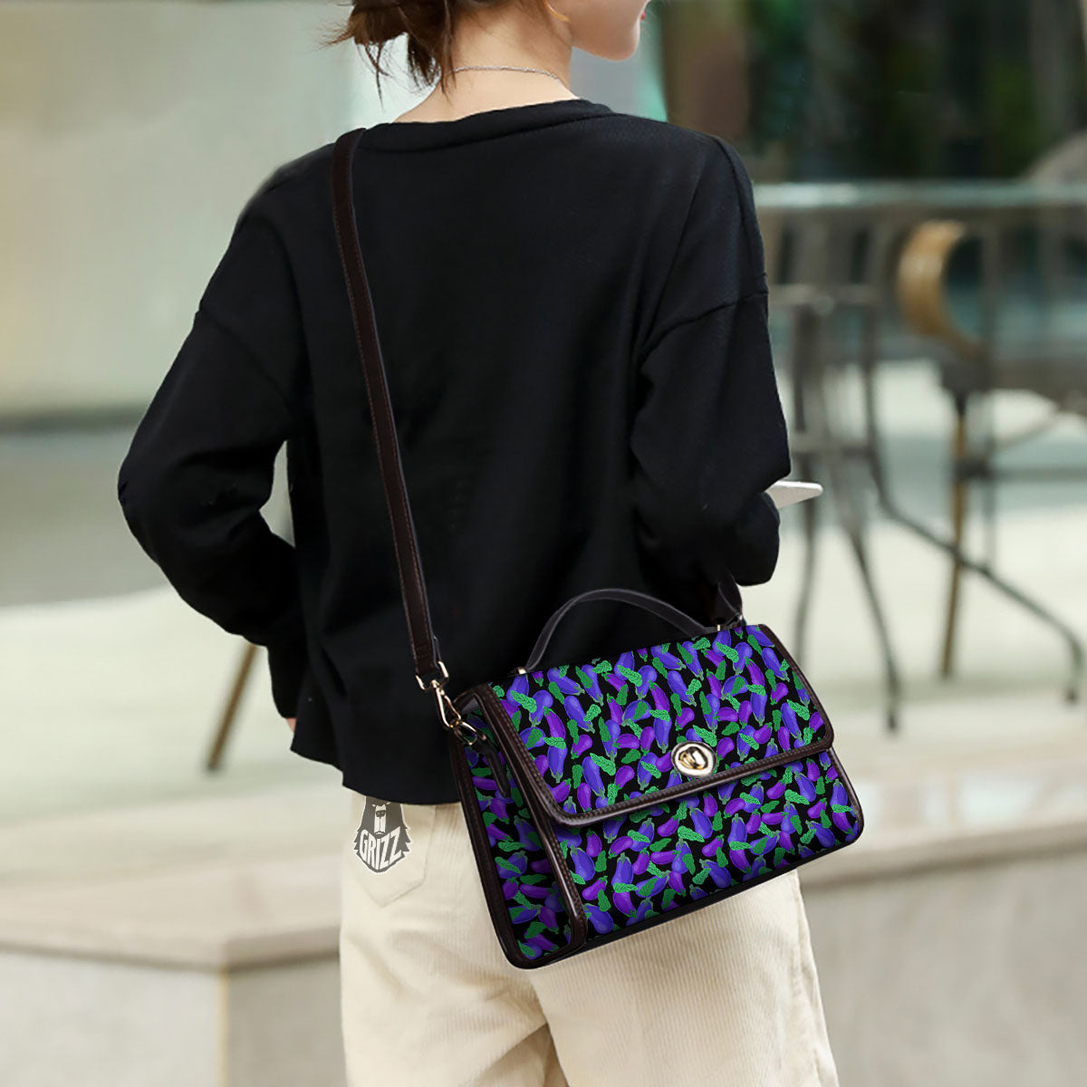 Purple Eggplant Print Pattern Women's Satchel Bag - Image 3