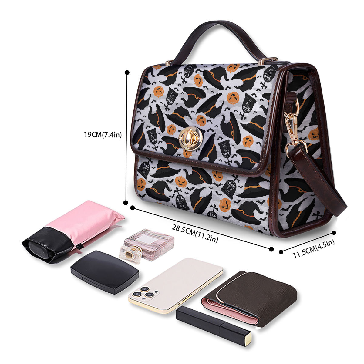 Pumpkin Witch Halloween Print Pattern Women's Satchel Bag - Image 4