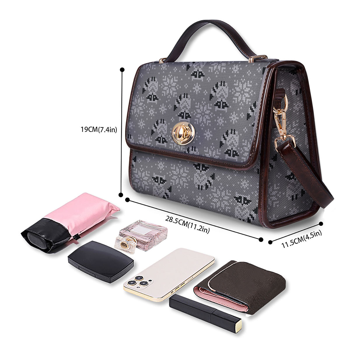Raccoon Knitted Print Pattern Women's Satchel Bag - Image 4