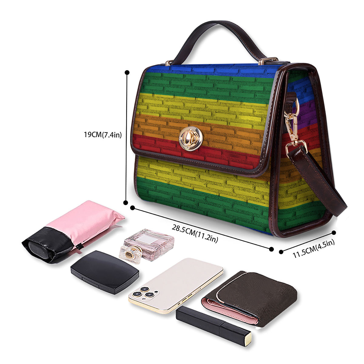 Rainbow Brick Wall LGBT Pride Print Women's Satchel Bag - Image 4